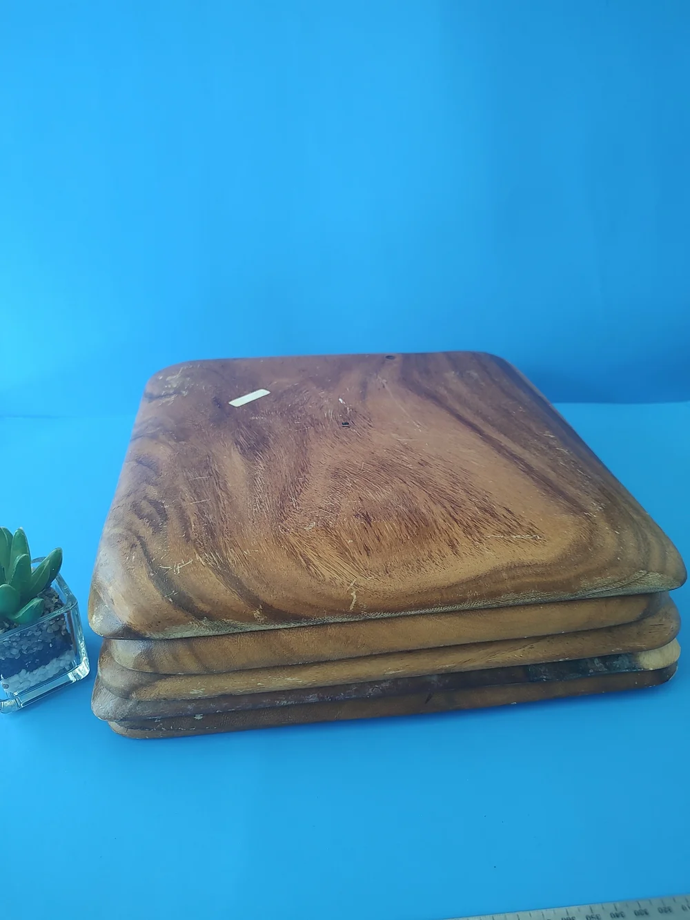 Stack of Wooden Square Serving Trays Vintage - Brown